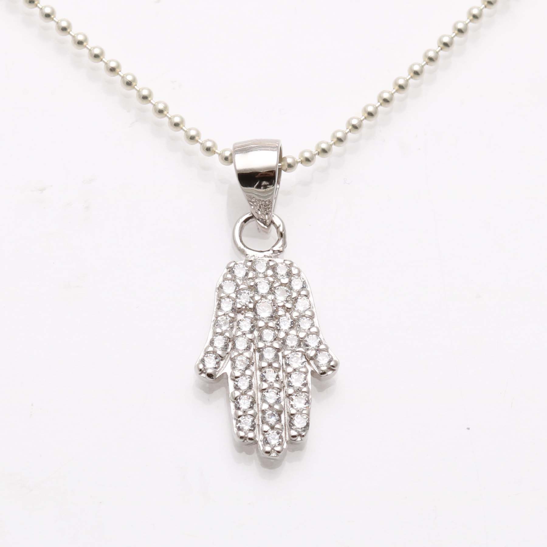 Pave Cubic Zirconia Hamsa Hand Necklace 925 SS - JewelryJudaica