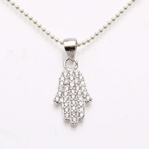 Pave Cubic Zirconia Hamsa Hand Necklace 925 SS - JewelryJudaica