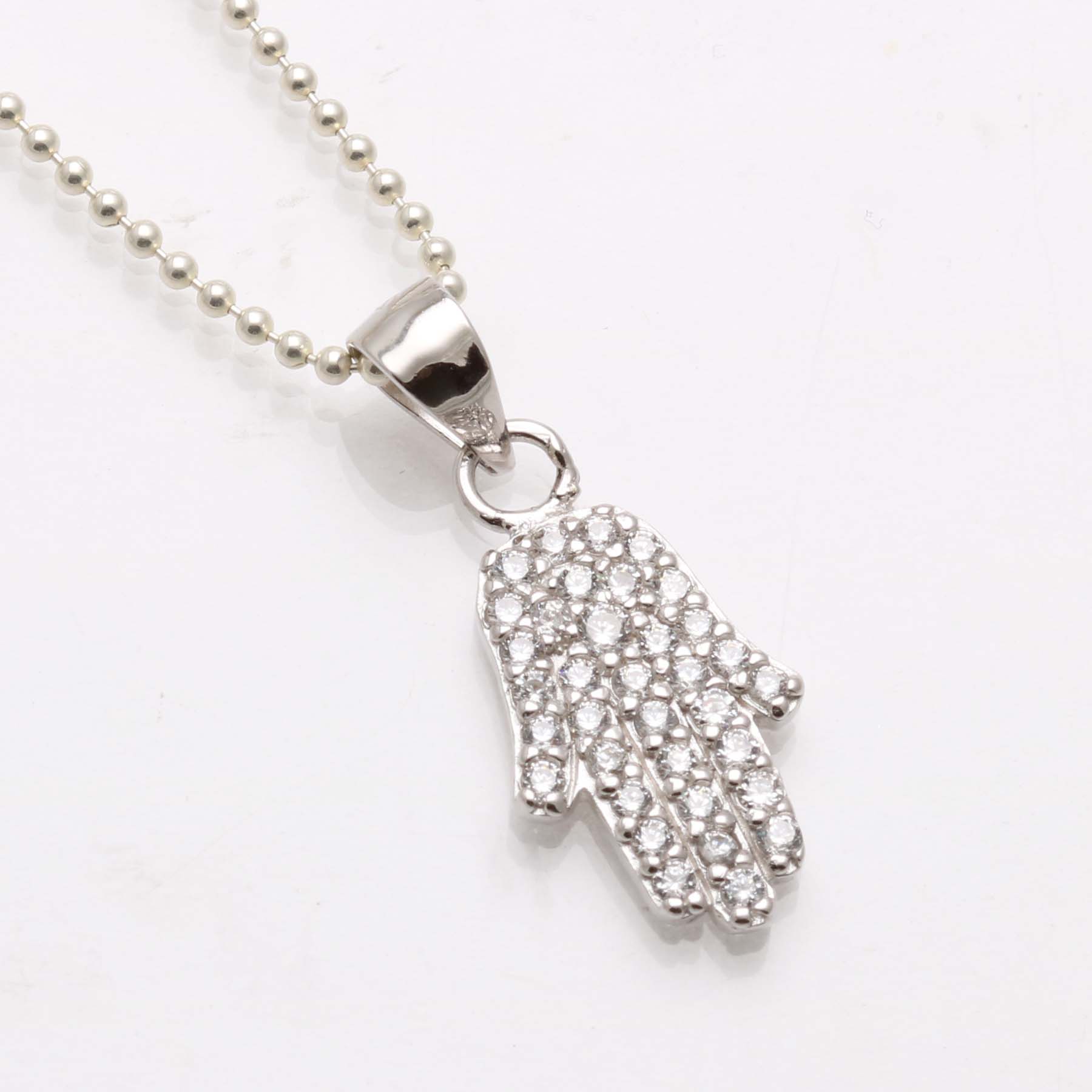 Pave Cubic Zirconia Hamsa Hand Necklace 925 SS - JewelryJudaica