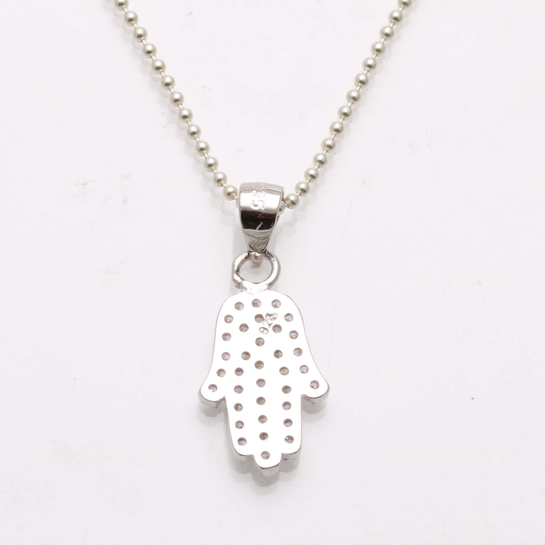 Pave Cubic Zirconia Hamsa Hand Necklace 925 SS - JewelryJudaica