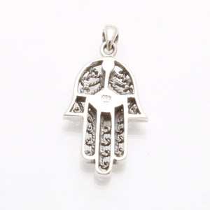 Sterling Silver Filigree Hamsa Pendant Eilat Stone Thick - JewelryJudaica