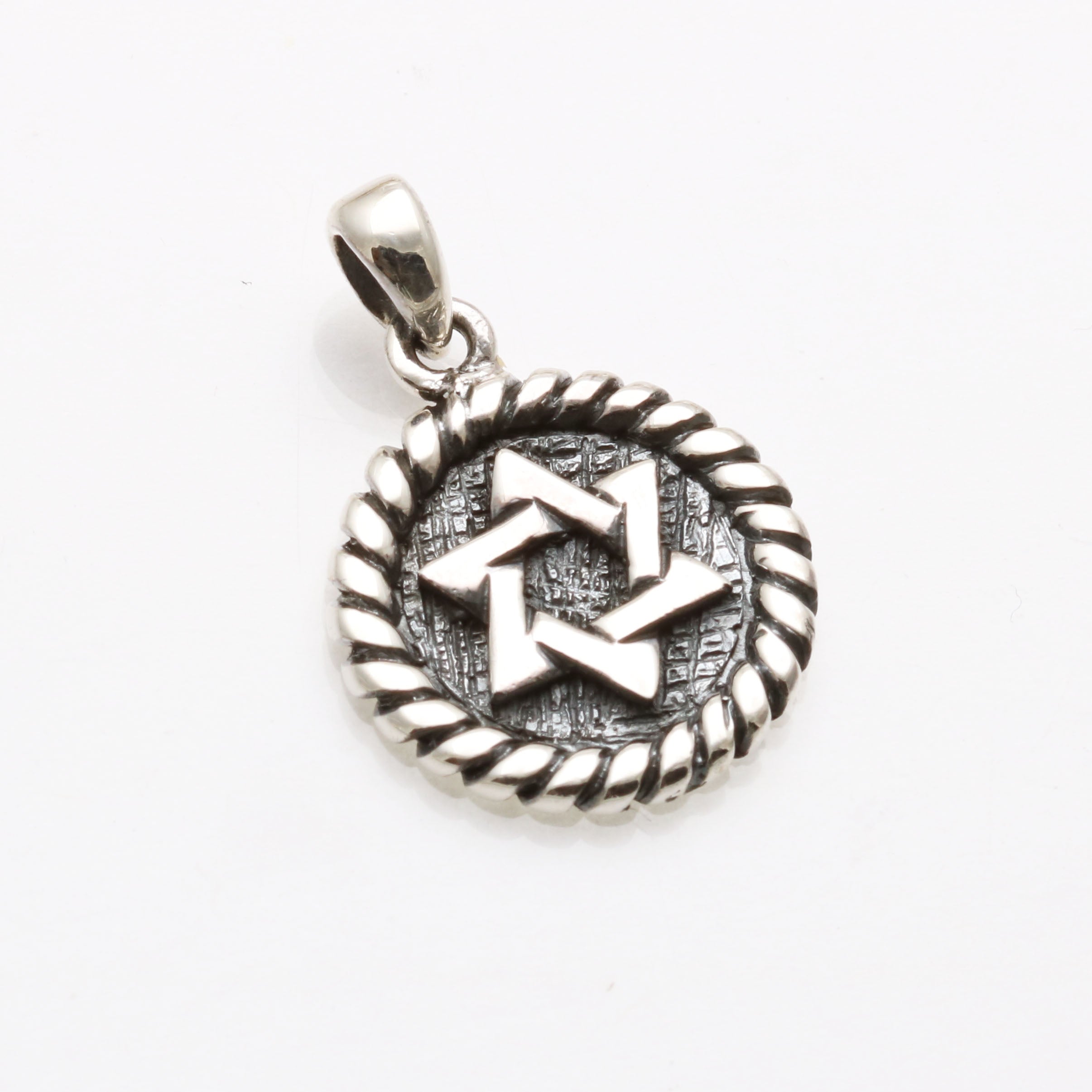 Sterling Silver Star of David Medallion Pendant Oxidized - JewelryJudaica