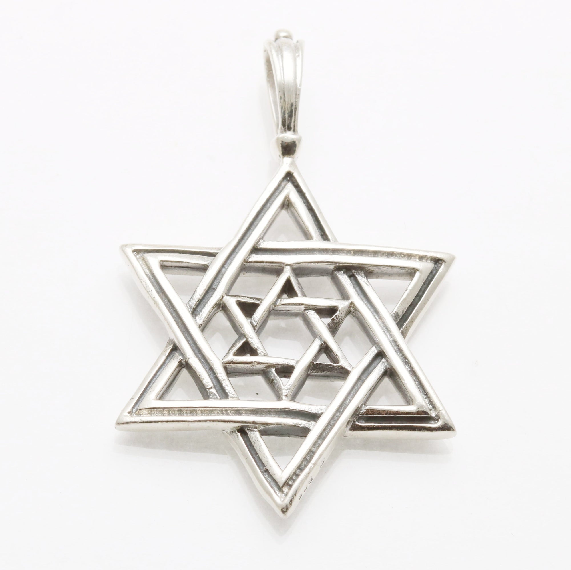 Sterling Silver Large Double Star of David Pendant Double Sided - JewelryJudaica