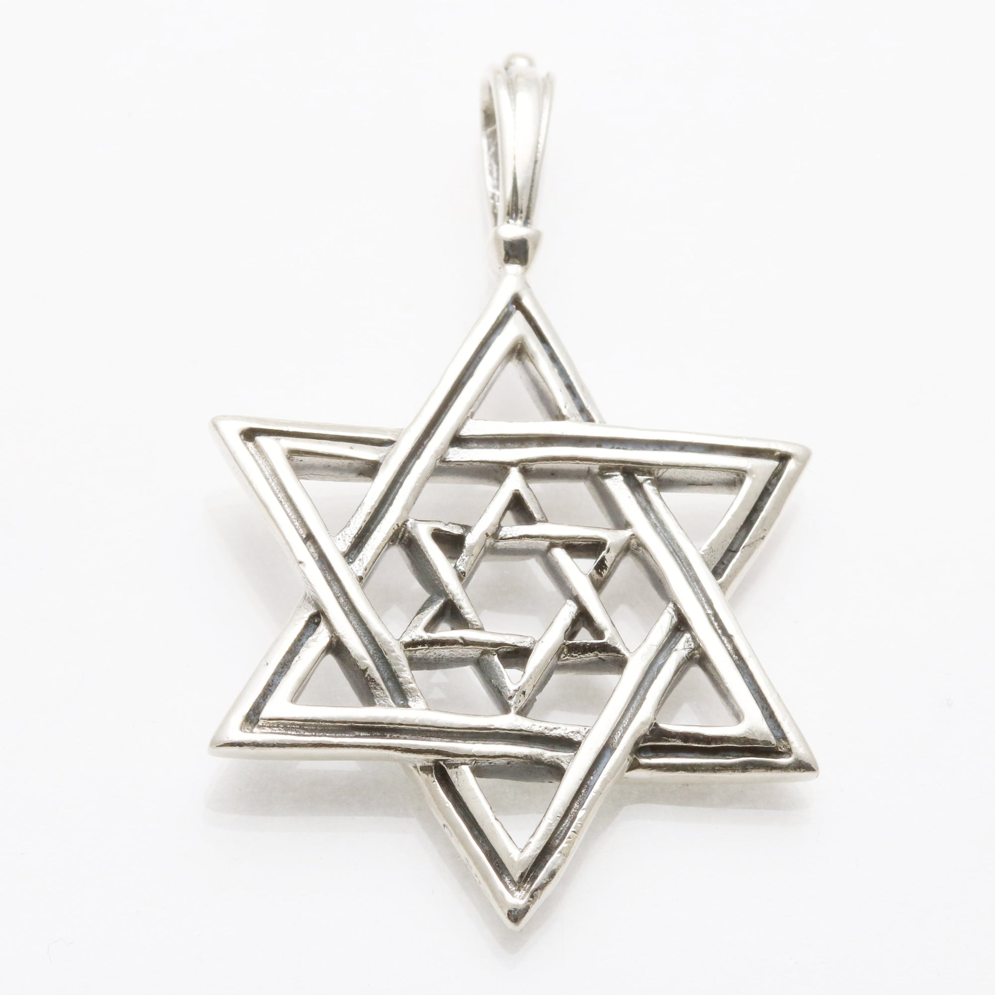 Sterling Silver Large Double Star of David Pendant Double Sided - JewelryJudaica