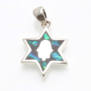 Sterling Silver Star of David Hamsa Opal Pendant Double Sided Solid - JewelryJudaica