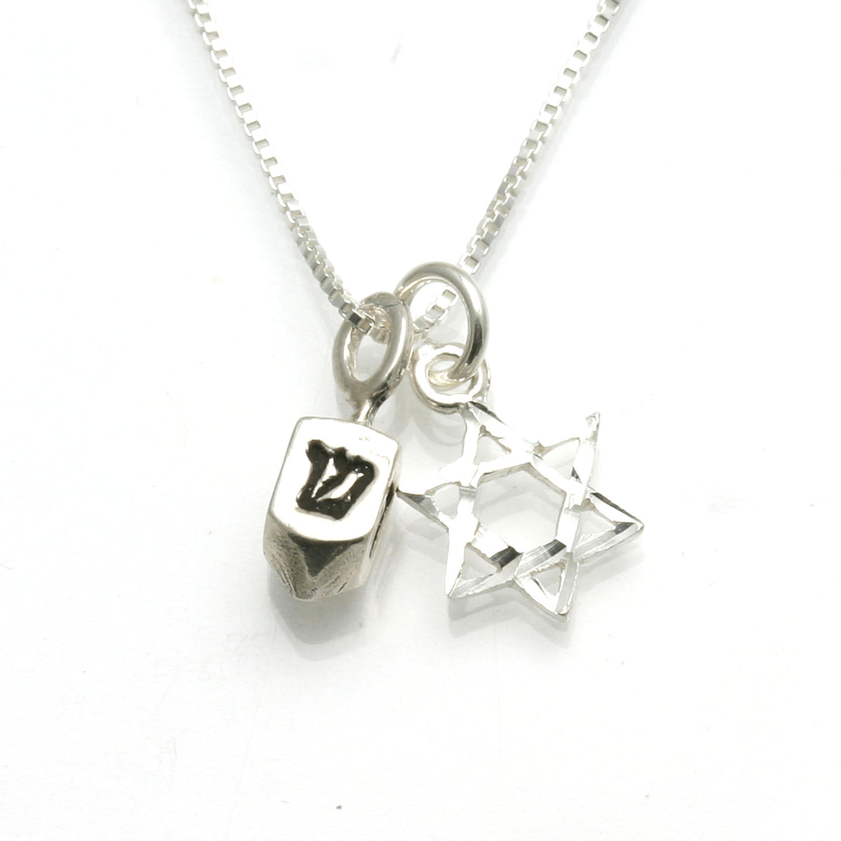 Sterling Silver Dreidel Star of David Charm Necklace - JewelryJudaica
