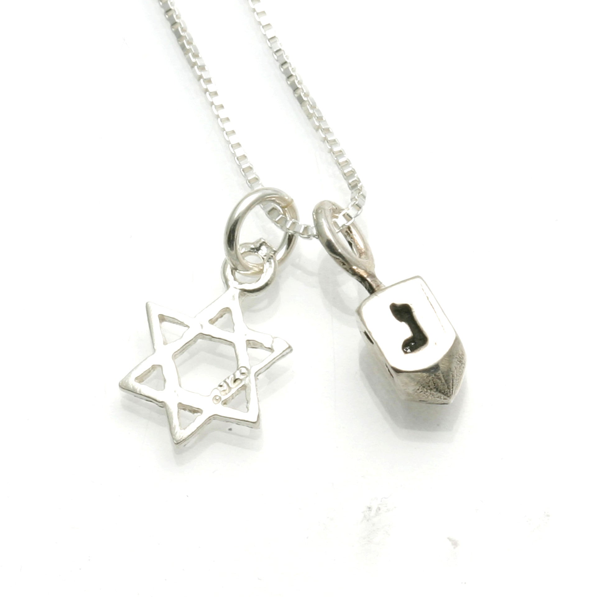 Sterling Silver Dreidel Star of David Charm Necklace - JewelryJudaica