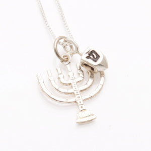 Sterling Silver Hanukkah Menorah Dreidel Necklace - JewelryJudaica