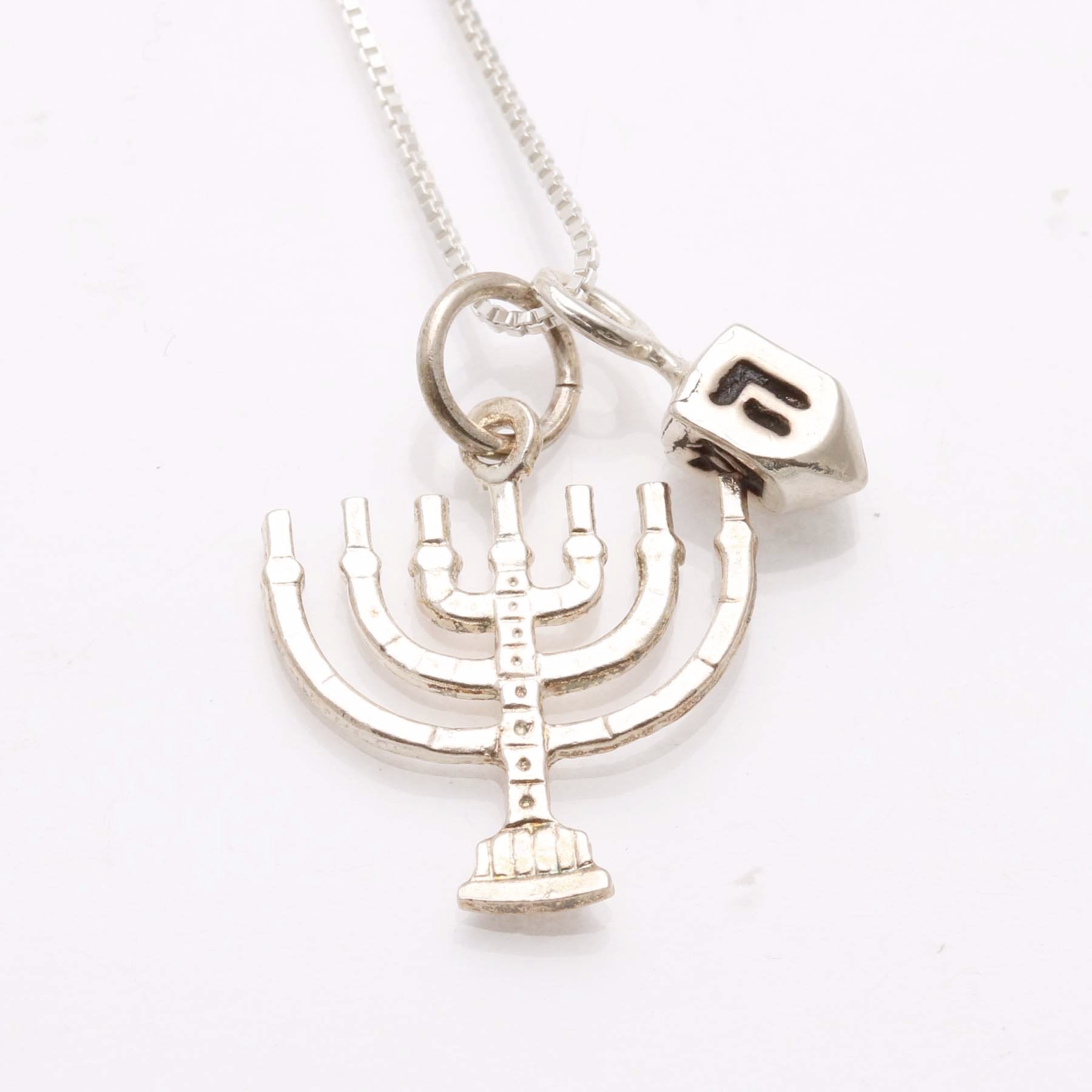 Sterling Silver Hanukkah Menorah Dreidel Necklace - JewelryJudaica