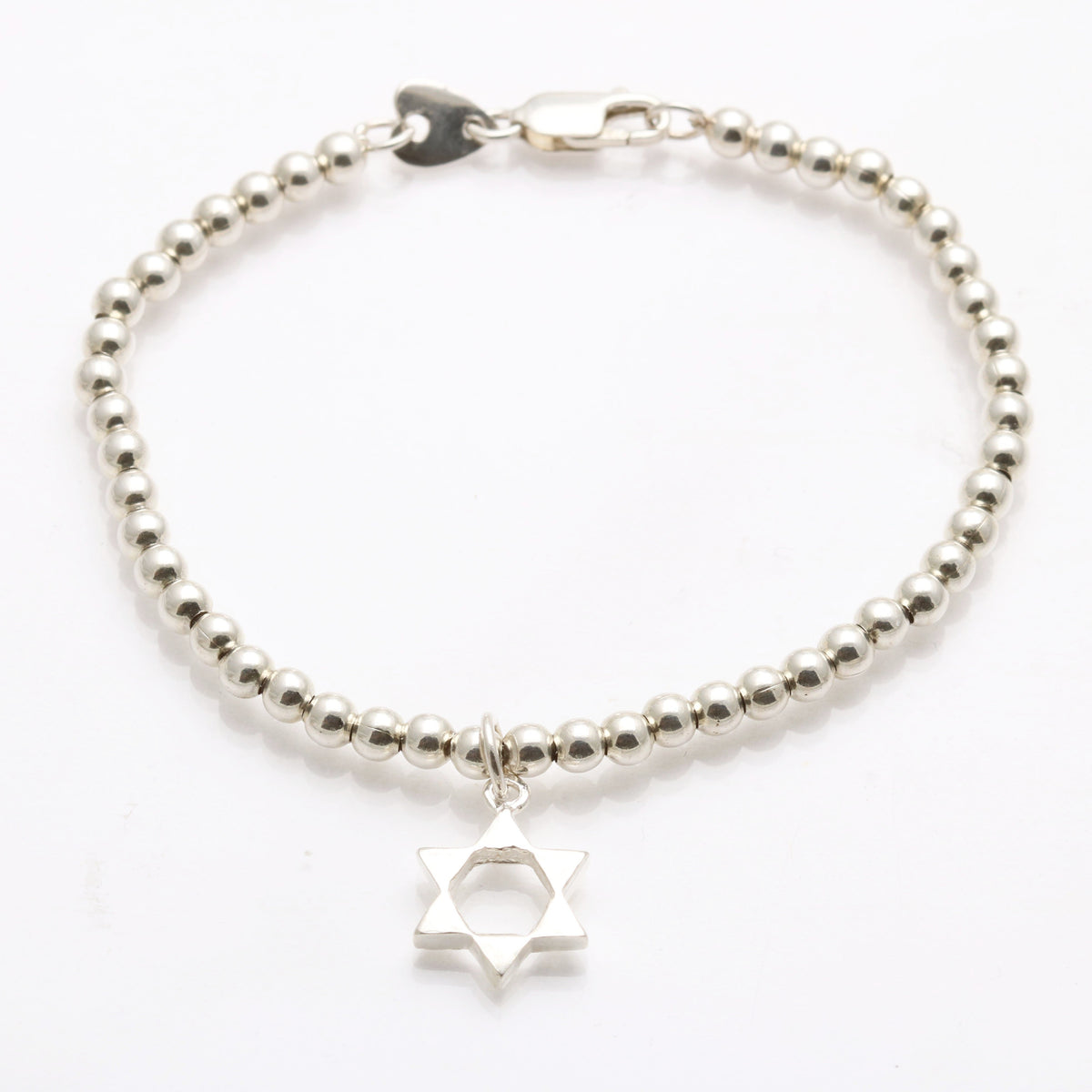 Sterling Silver Beaded Star of David Bracelet - JewelryJudaica