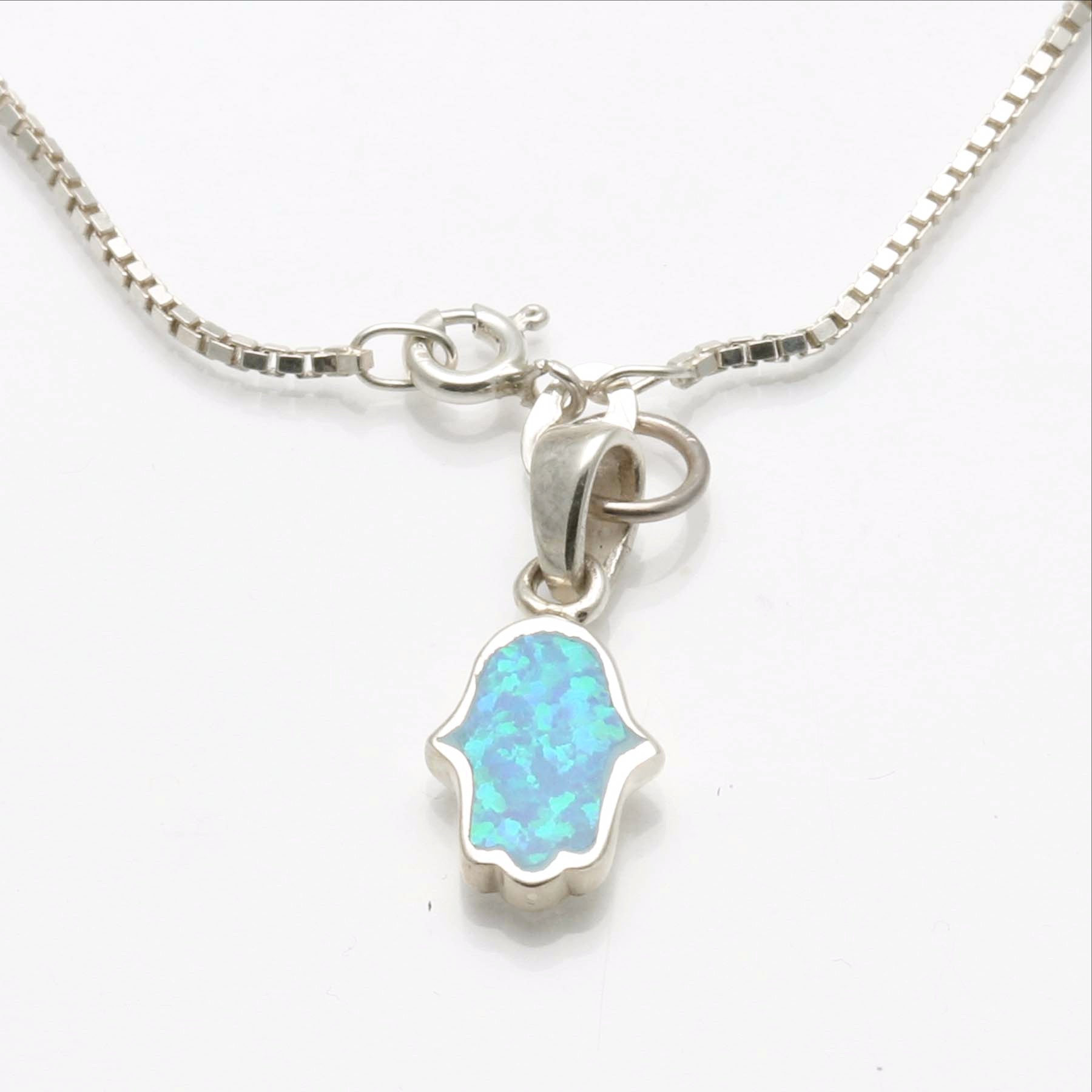 Sterling Silver Opalite Hamsa Charm Bracelet - JewelryJudaica