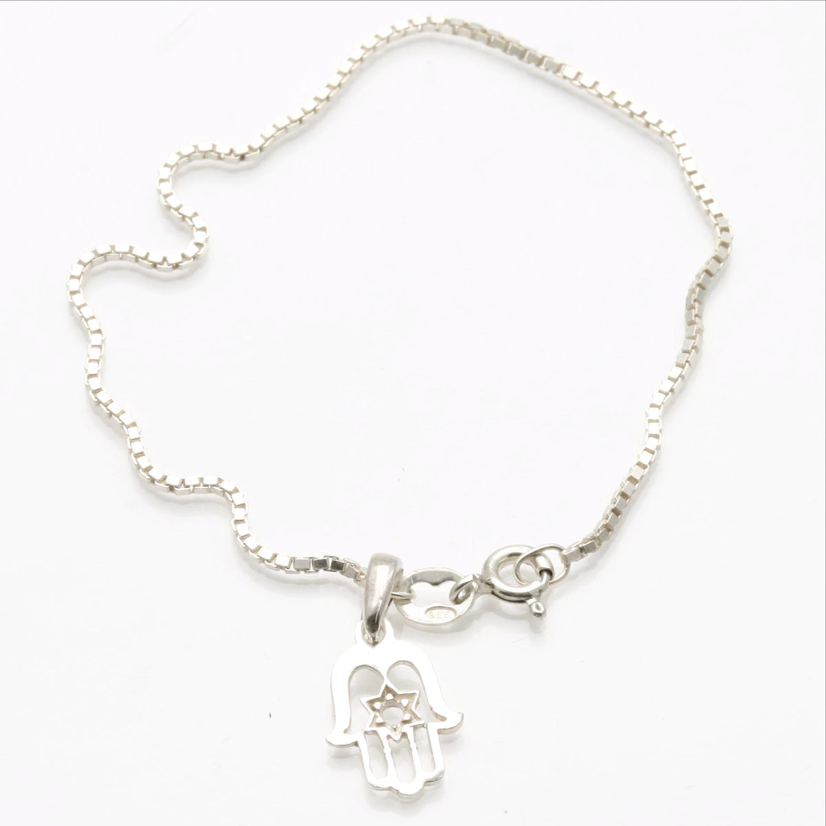 Sterling Silver Hamsa Star of David Charm Bracelet - JewelryJudaica