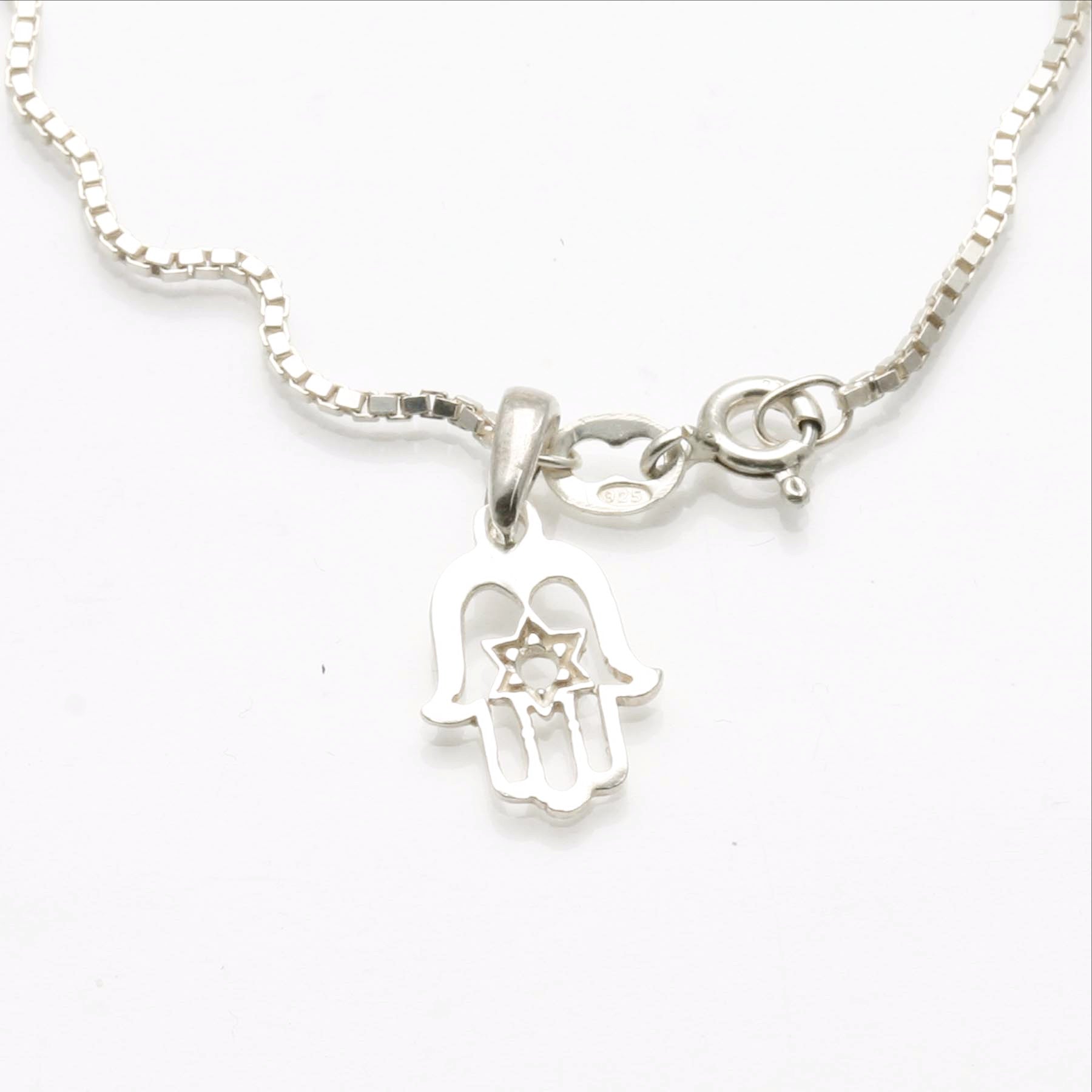 Sterling Silver Hamsa Star of David Charm Bracelet - JewelryJudaica