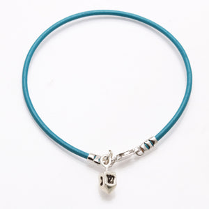 Sterling Silver Dreidel Turquoise Leather Bracelet Hannukah - JewelryJudaica