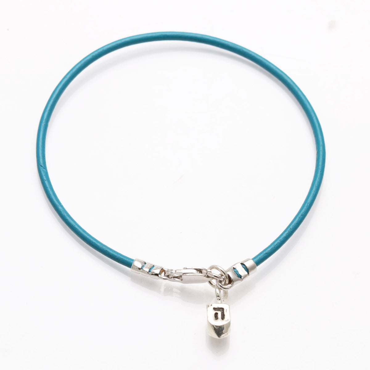 Sterling Silver Dreidel Turquoise Leather Bracelet Hannukah - JewelryJudaica