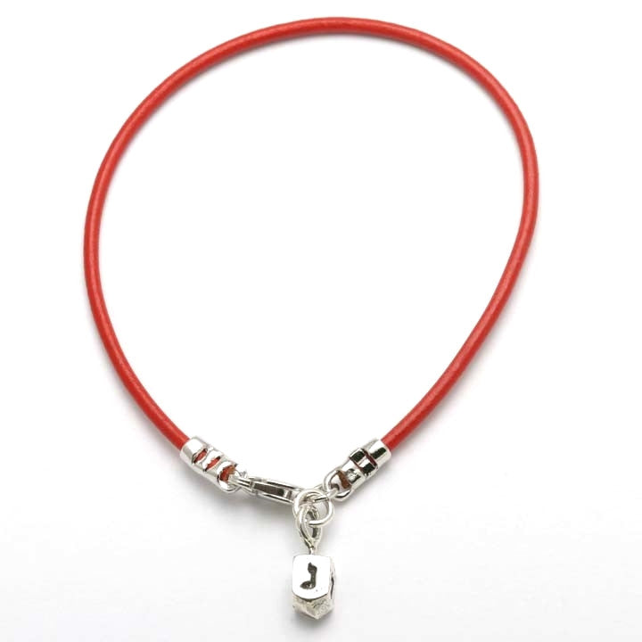 Sterling Silver Dreidel Red Leather Bracelet Hannukah - JewelryJudaica