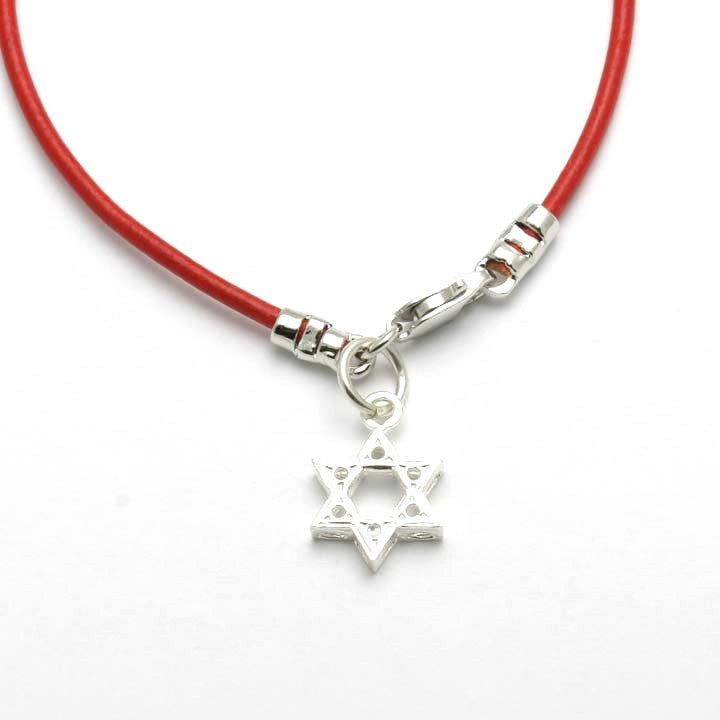 Sterling Silver Star of David Red Leather Bracelet - JewelryJudaica