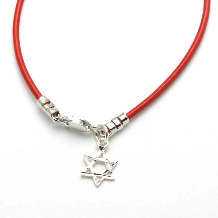 Sterling Silver Star of David Red Leather Bracelet - JewelryJudaica