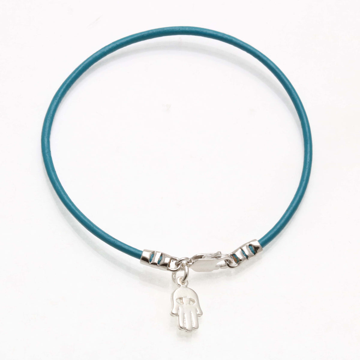 Sterling Silver Hamsa Evil Eye Turquoise Leather Bracelet - JewelryJudaica