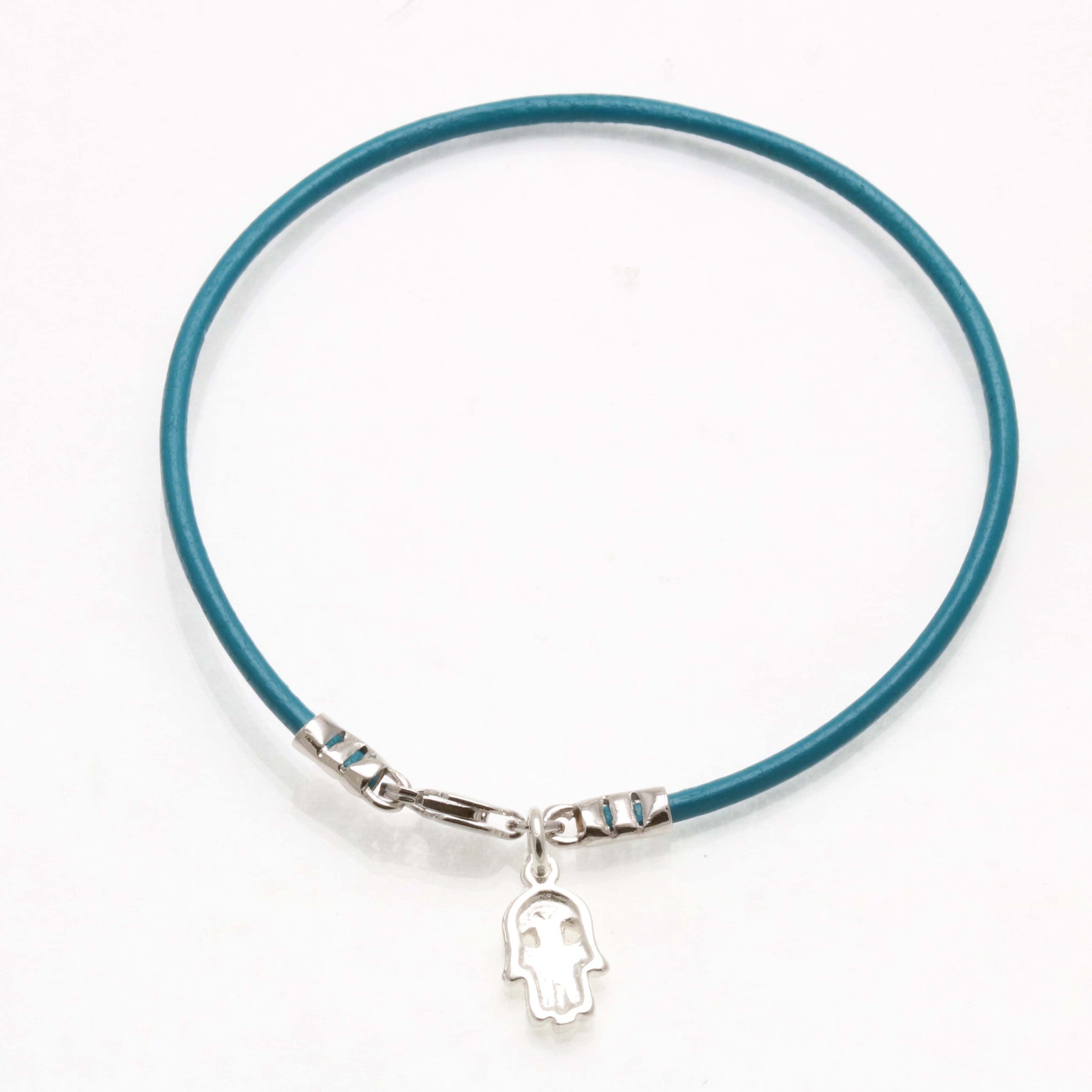 Sterling Silver Hamsa Evil Eye Turquoise Leather Bracelet - JewelryJudaica