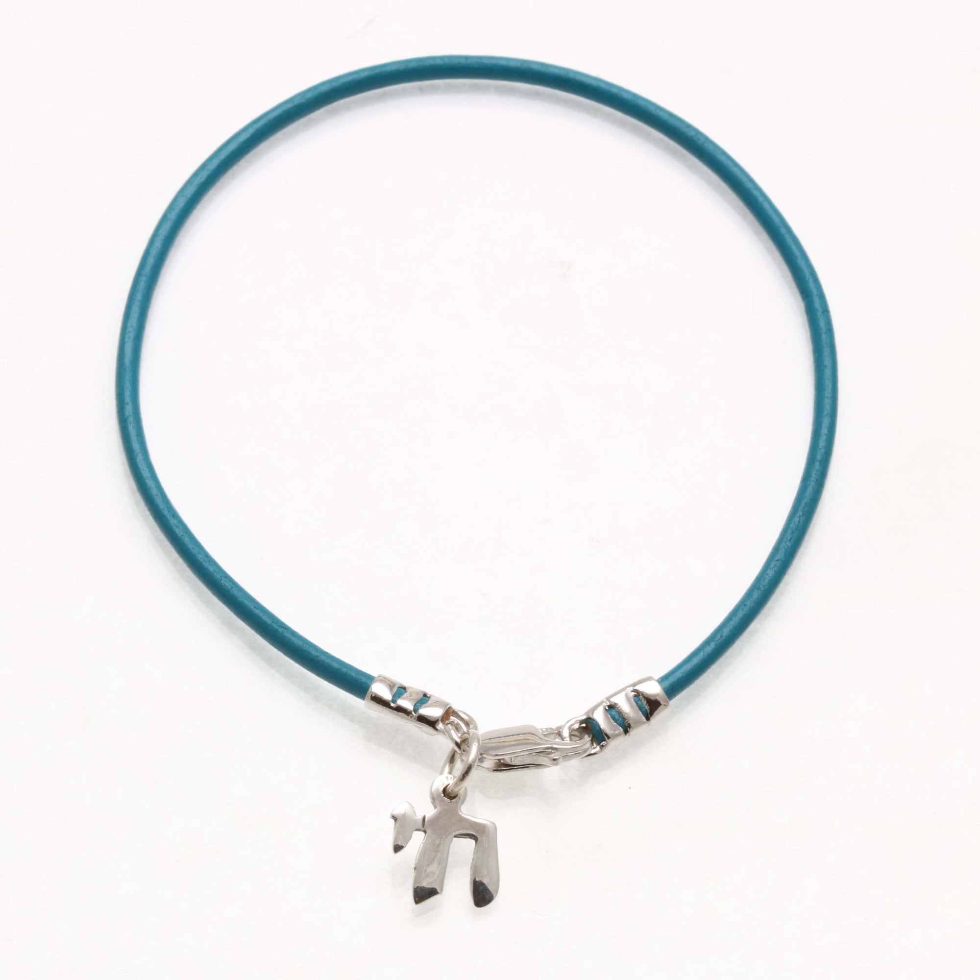 Sterling Silver Chai Turquoise Leather Bracelet Judaica - JewelryJudaica