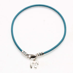 Sterling Silver Chai Turquoise Leather Bracelet Judaica - JewelryJudaica
