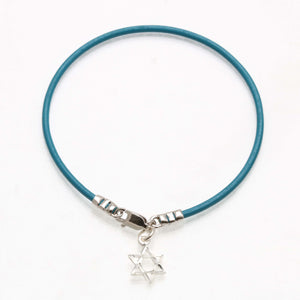 Sterling Silver Star of David Turquoise Leather Bracelet - JewelryJudaica