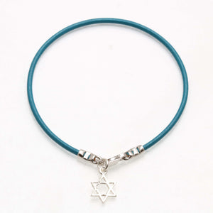 Sterling Silver Star of David Turquoise Leather Bracelet - JewelryJudaica