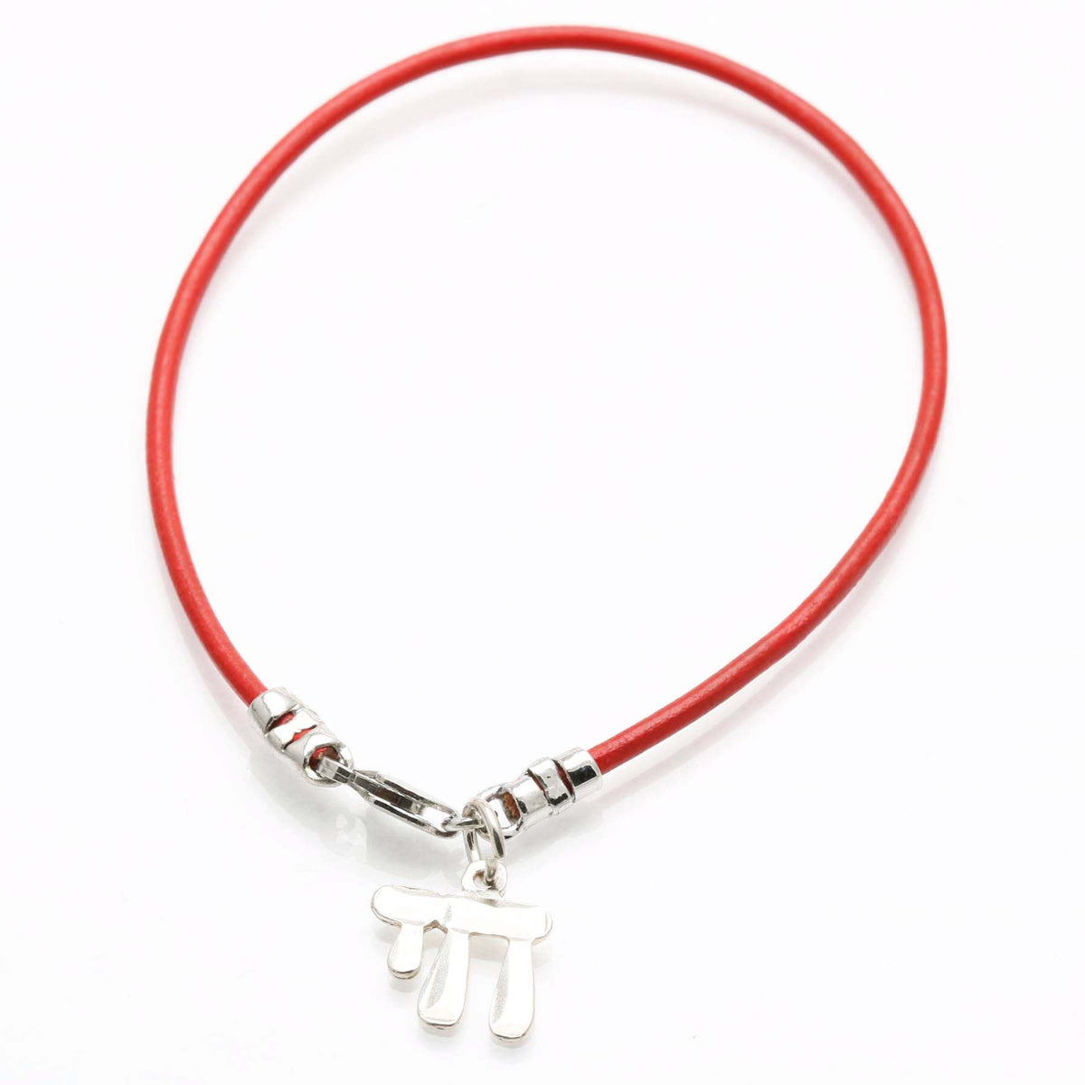 Sterling Silver Modern Chai Red Leather Bracelet - JewelryJudaica