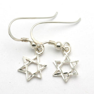 Sterling Silver Star of David Dangle Earrings Diamond Cut - JewelryJudaica