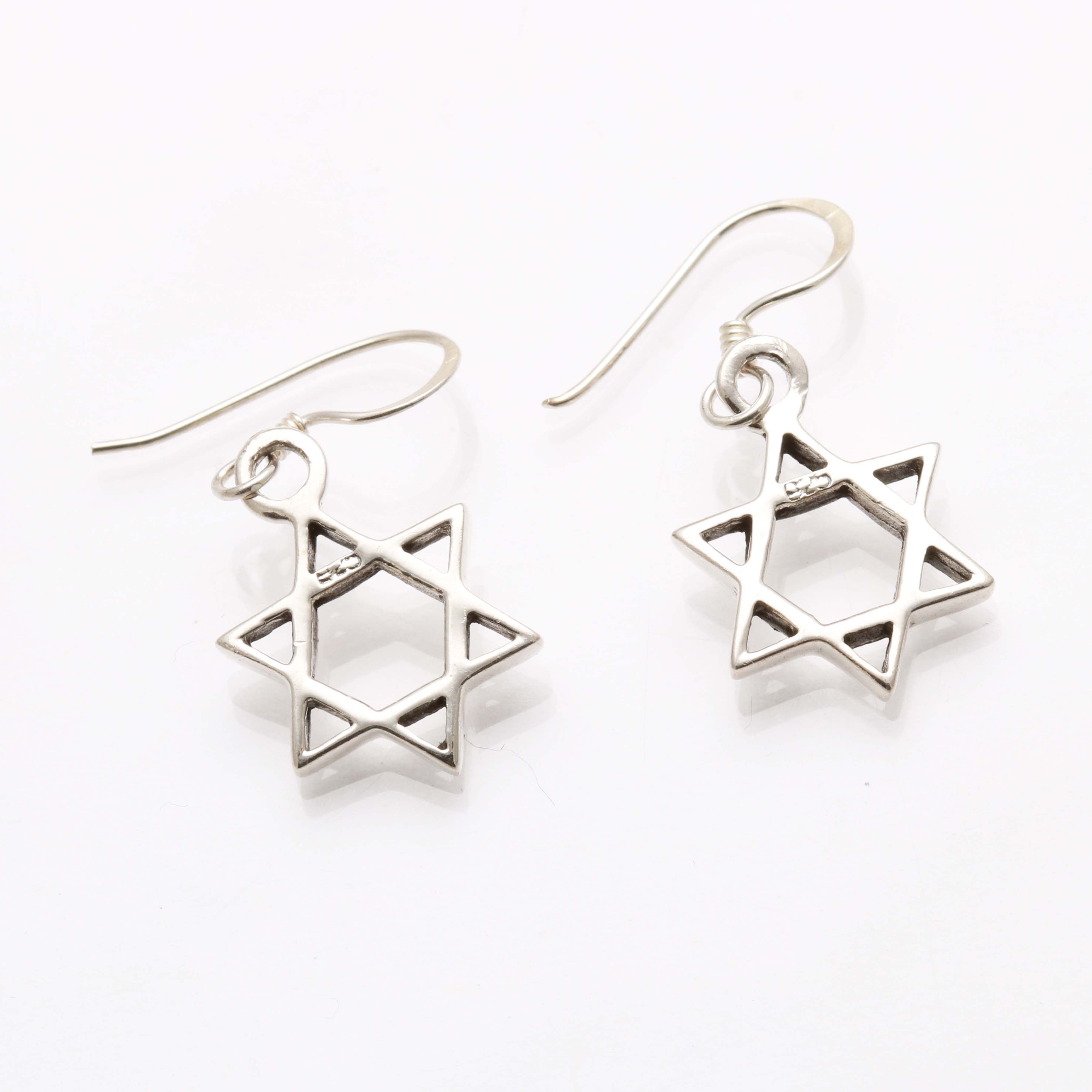 Sterling Silver Star of David Dangle Earrings Oxidized - JewelryJudaica