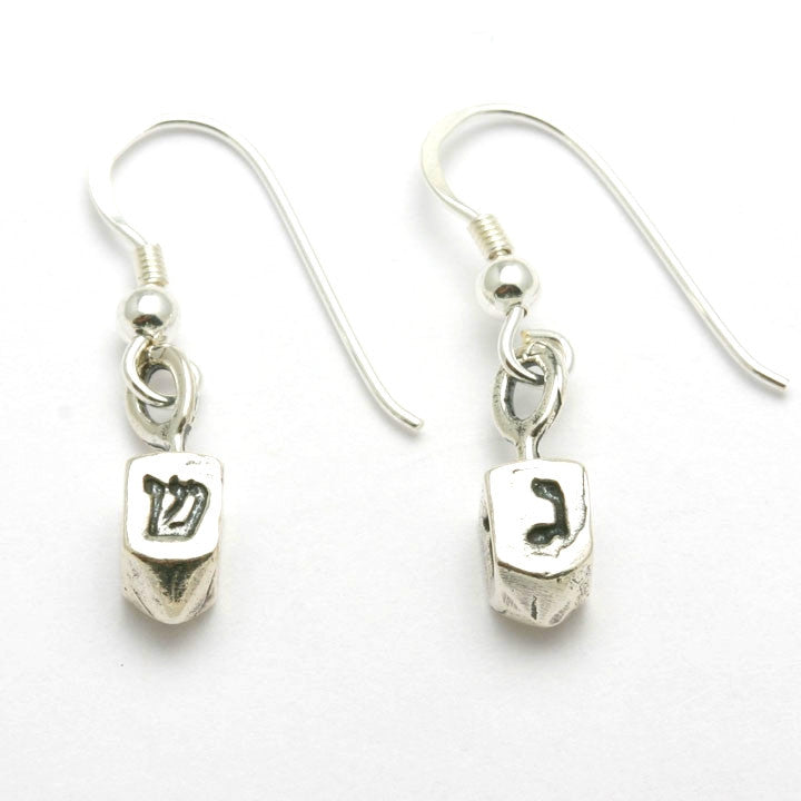 Sterling Silver 3D Dreidel Necklace & Earrings Set Hannukah - JewelryJudaica