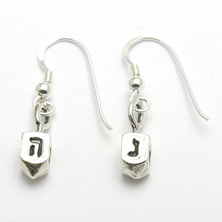 Sterling Silver 3D Dreidel Dangle Earrings Hannukah - JewelryJudaica