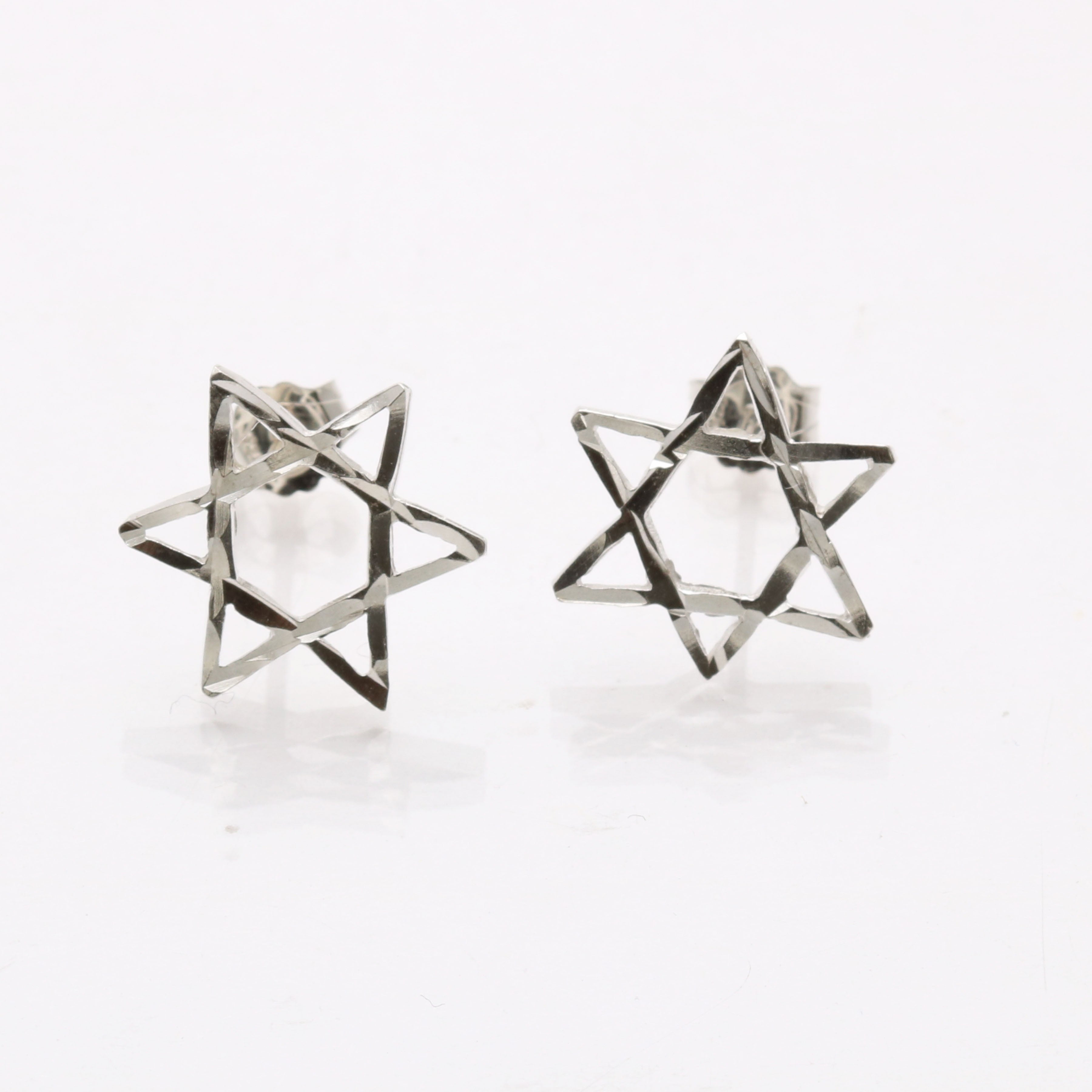 Sterling Silver Star of David Stud Earrings Diamond Cut - JewelryJudaica