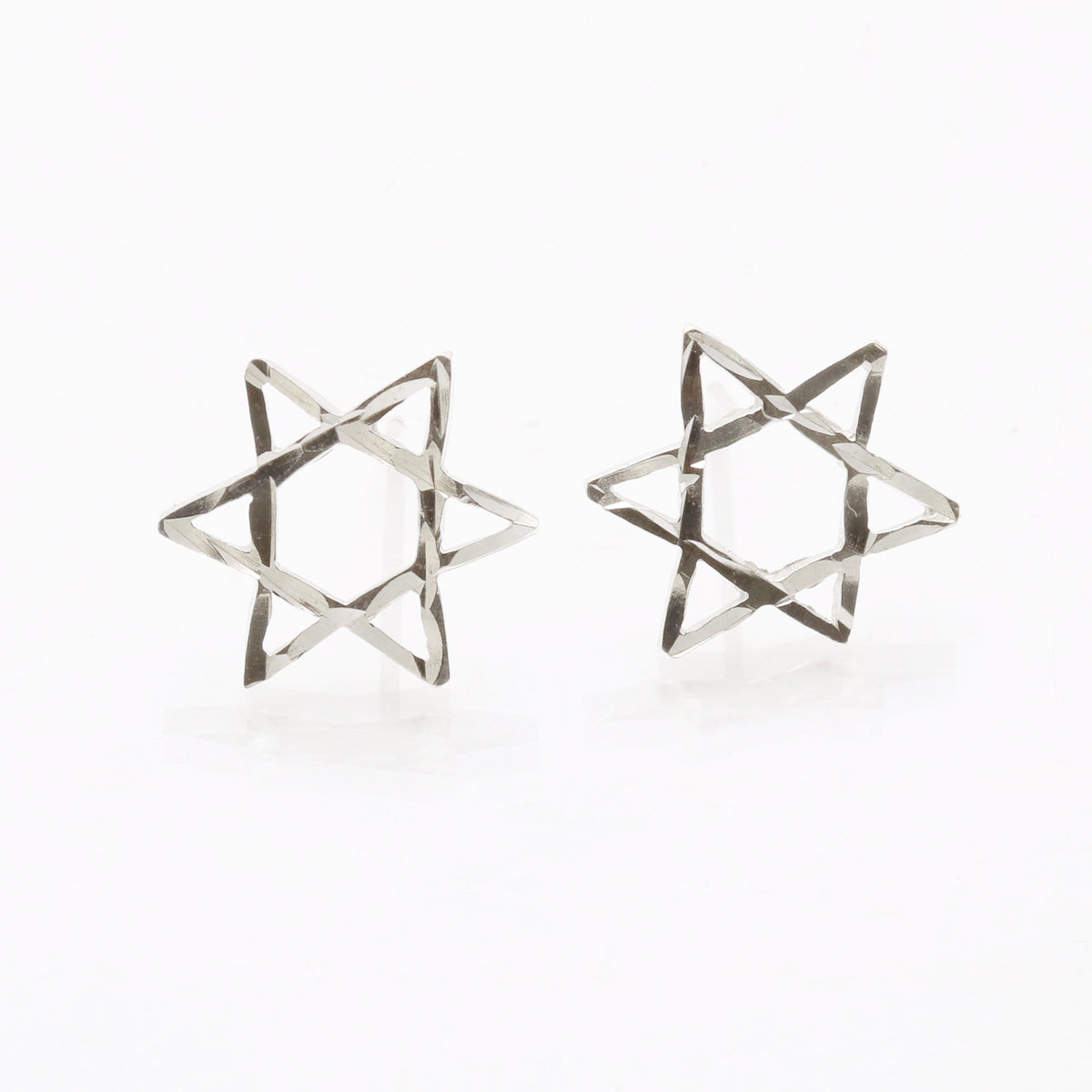 Sterling Silver Star of David Stud Earrings Diamond Cut - JewelryJudaica