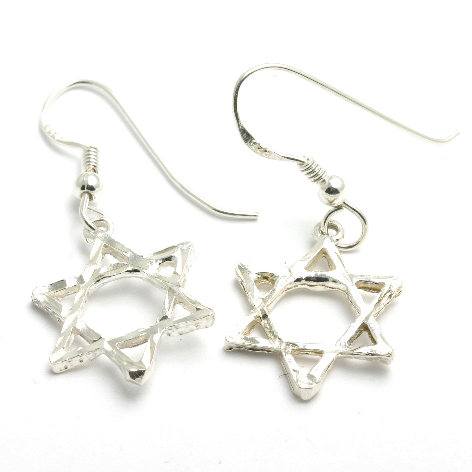 Sterling Silver Dangle Star of David Earrings Diamond Cut - JewelryJudaica