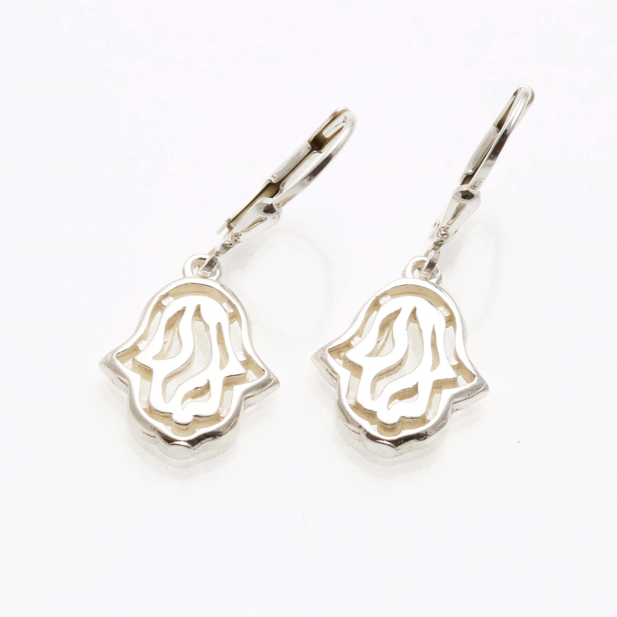 Sterling Silver Hamsa Swirl Dangle Earrings Leverback