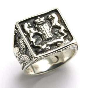 Sterling Silver 10 Commandments Lion Signet Ring Oxidized Judaica - JewelryJudaica