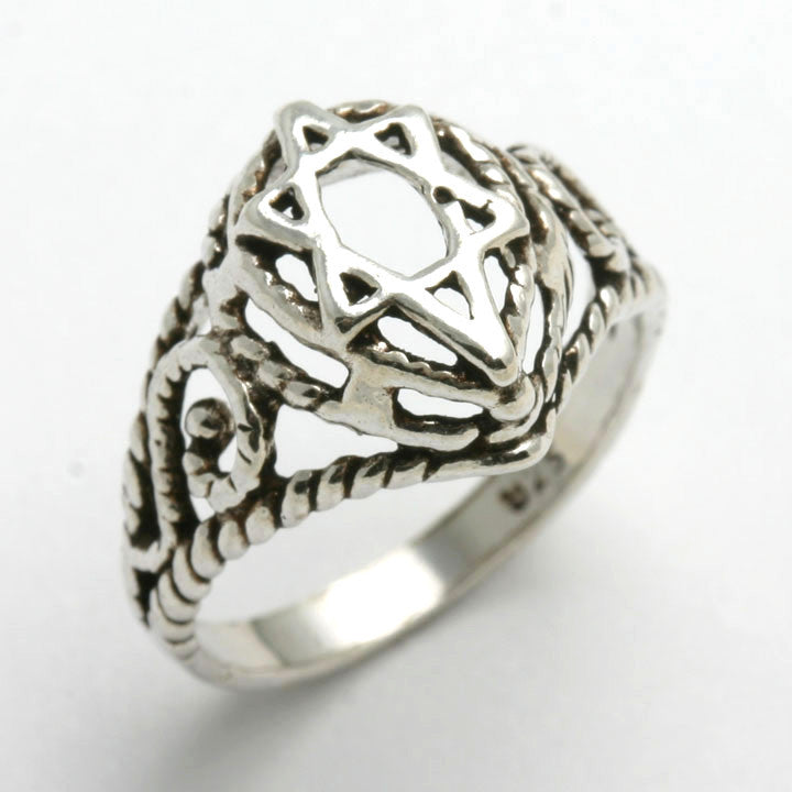 Sterling Silver Jewish Star of David Ring Filigree Oxidized - JewelryJudaica