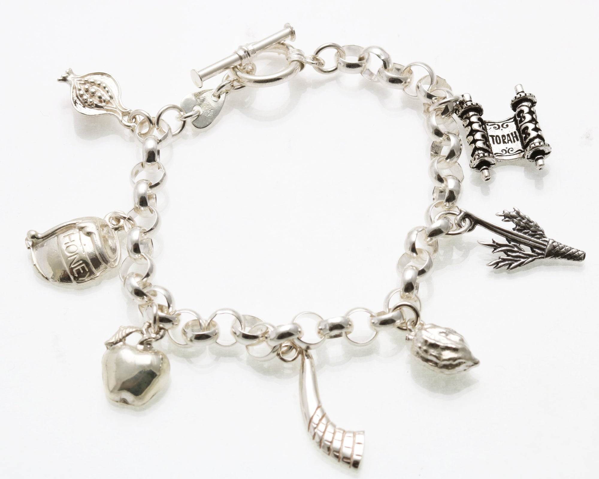 Sterling Silver High Holidays Charm Bracelet Rosh Hashana Sukkot