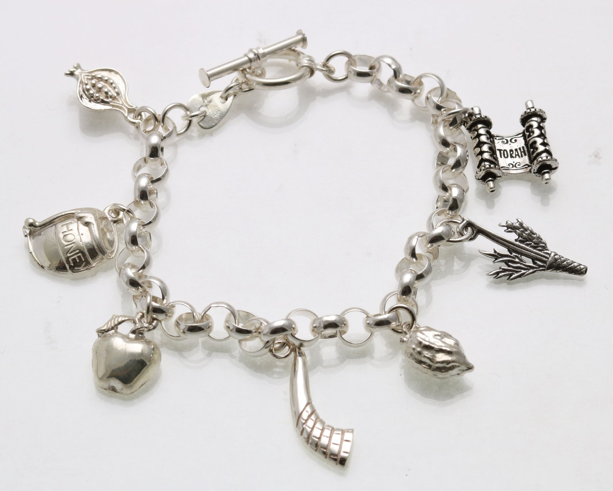 Sterling Silver High Holidays Charm Bracelet Rosh Hashana Sukkot