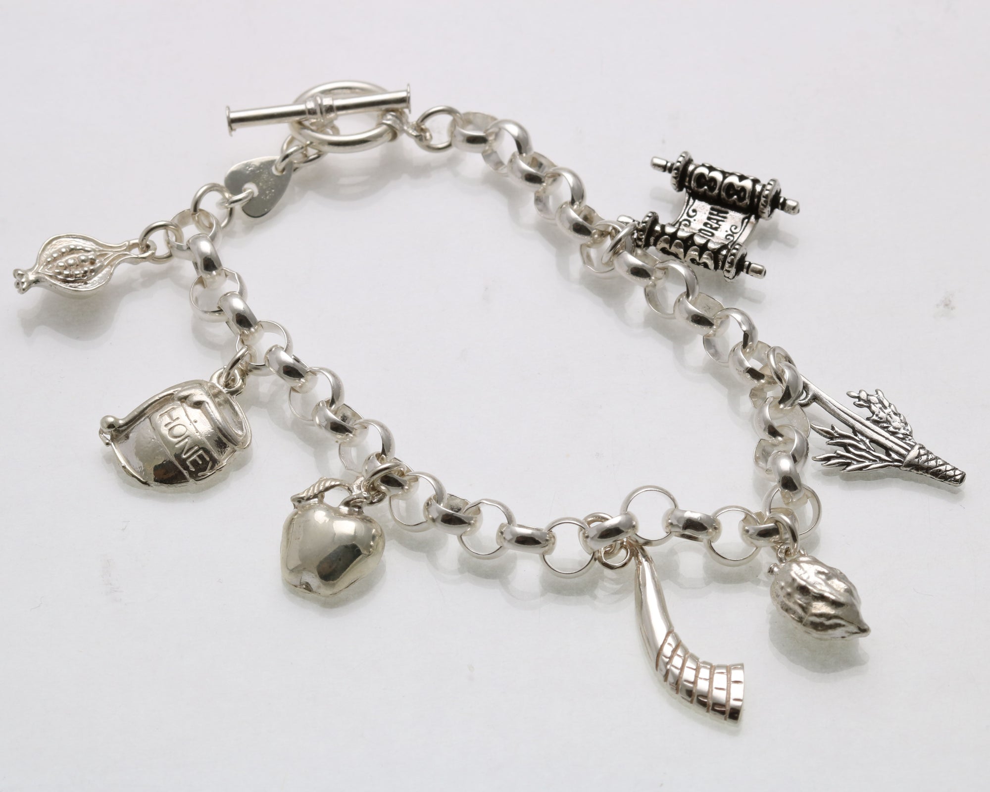 Sterling Silver High Holidays Charm Bracelet Rosh Hashana Sukkot