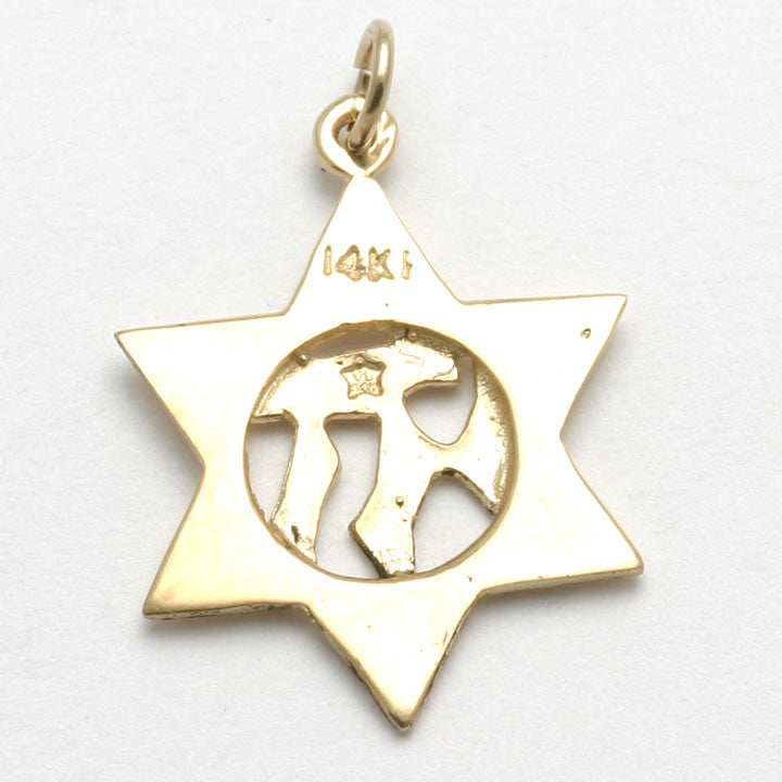 14k Yellow Gold Star of David Chai Pendant - JewelryJudaica