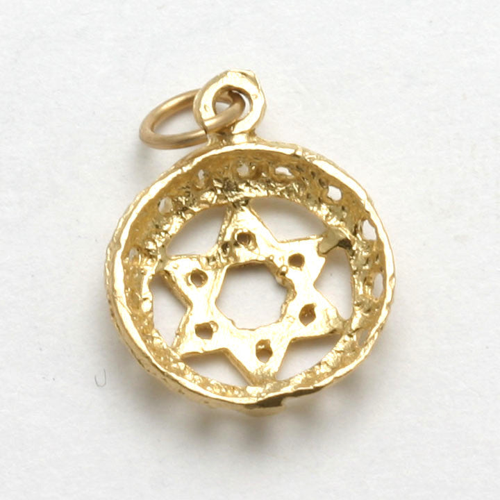 14k Yellow Gold Star of David Pendant Encircled Small - JewelryJudaica
