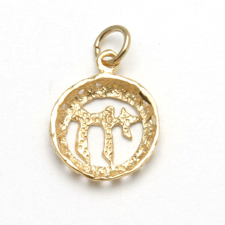14k Yellow Gold Chai Encircled Pendant Small - JewelryJudaica