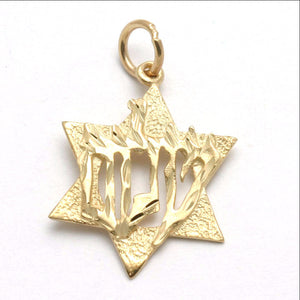 14k Yellow Gold Star of David Shalom Peace Pendant - JewelryJudaica