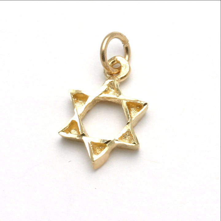 14k Yellow Gold Star of David Pendant Small Thick - JewelryJudaica