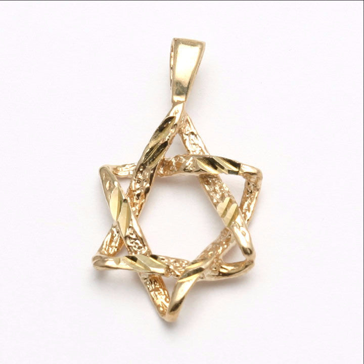 14k Yellow gold Woven Star of David Pendant - JewelryJudaica