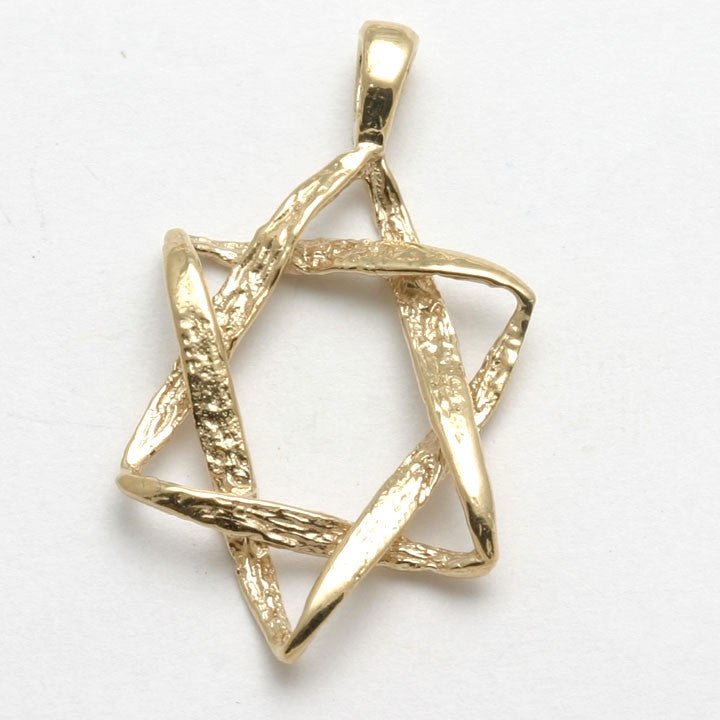 14k Yellow Gold Woven Star of David Pendant Large - JewelryJudaica