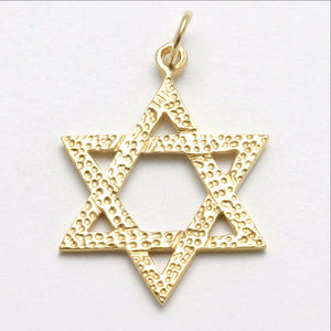 14k Yellow Gold Star of David Pendant Woven - JewelryJudaica